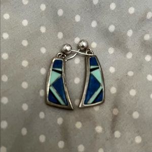 Lapis and turquoise sterling silver Native American earring with hallmark.